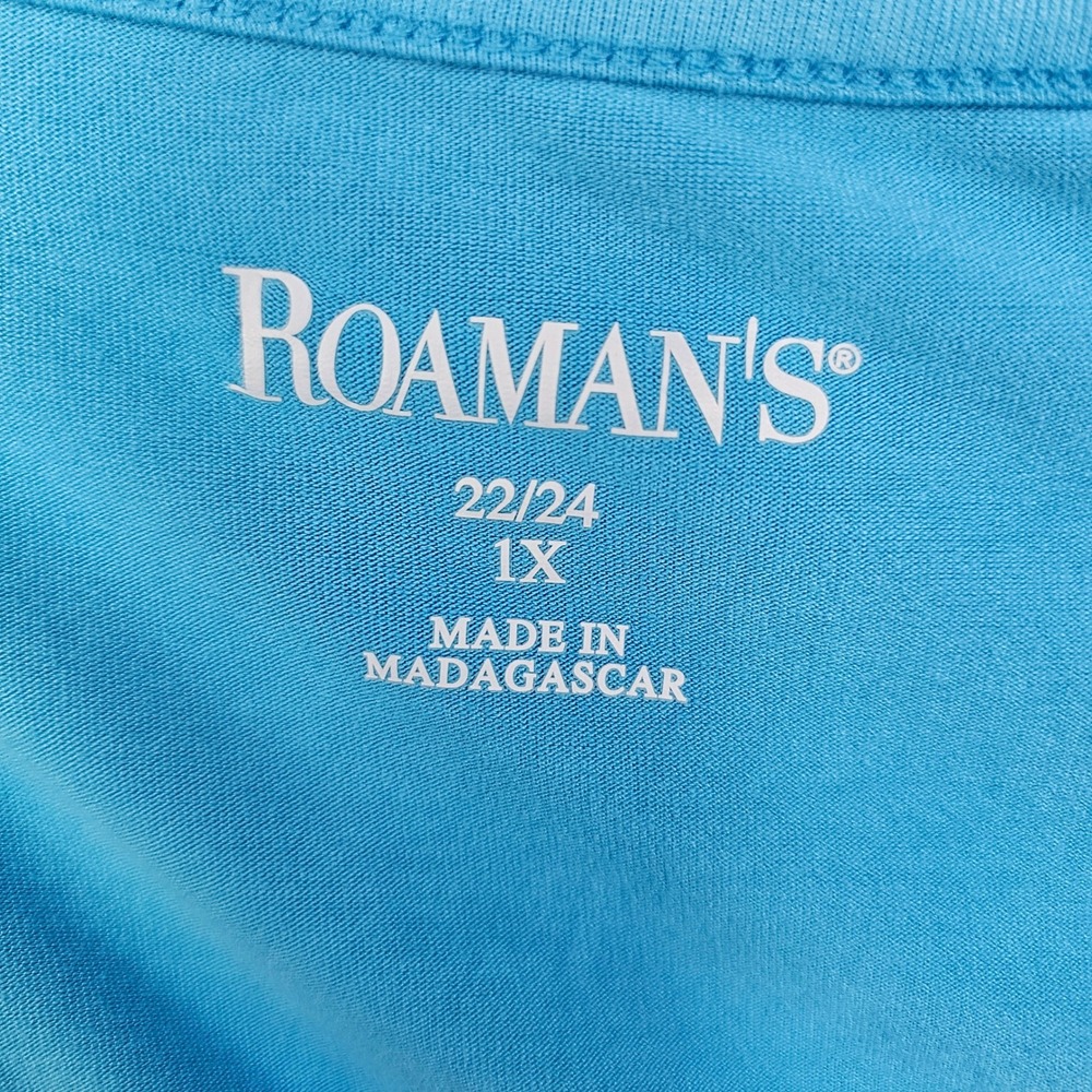 Roaman's Womens 1X 22/24 Turquoise Blue Lace Crochet Lightweight Flowy Top - Picture 6 of 7